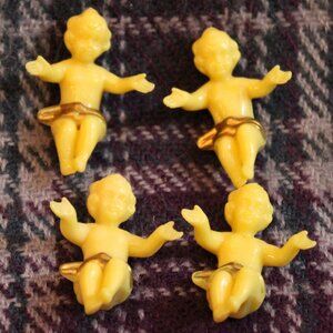 Vintage Celluloid Sitting Cherubs Gold Detail Lot of Four